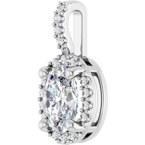 14K White Lab-Grown Moissanite & .07 CTW Natural Diamond Halo-Style Pendant