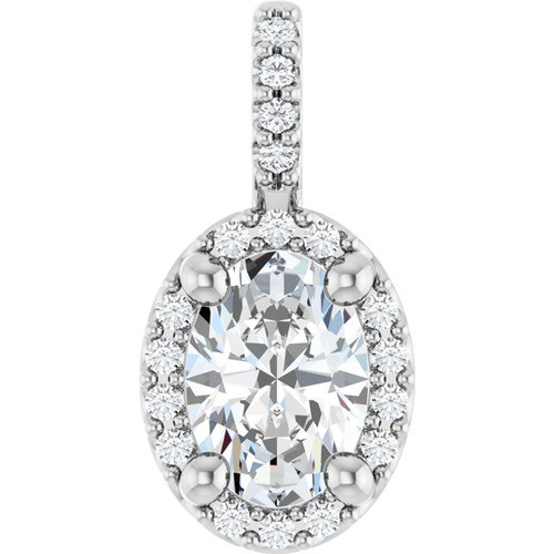 Platinum Lab-Grown Moissanite & .07 CTW Natural Diamond Halo-Style Pendant