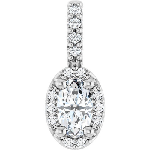 14K White Lab-Grown Moissanite & .04 CTW Natural Diamond Halo-Style Pendant