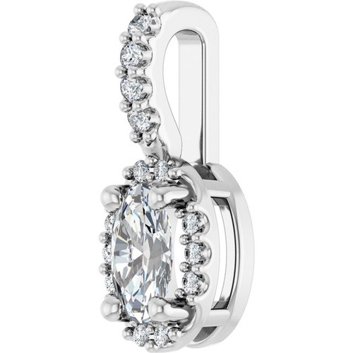 14K White Lab-Grown Moissanite & .04 CTW Natural Diamond Halo-Style Pendant
