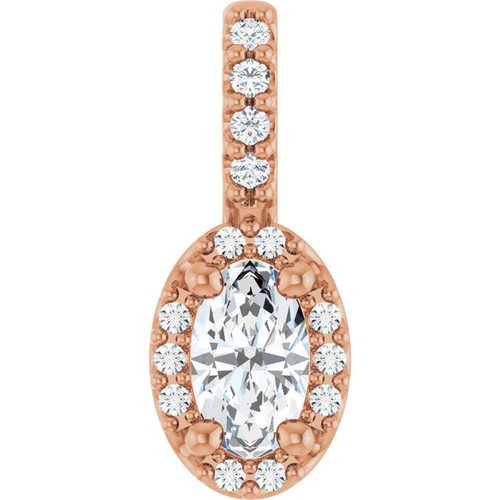 14K Rose Lab-Grown Moissanite & .04 CTW Natural Diamond Halo-Style Pendant