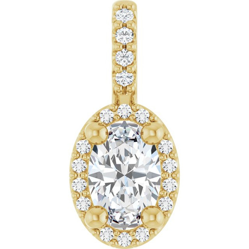 14K Yellow Lab-Grown Moissanite & .05 CTW Natural Diamond Halo-Style Pendant