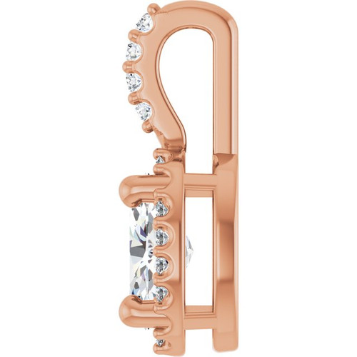 14K Rose Lab-Grown Moissanite & .05 CTW Natural Diamond Halo-Style Pendant
