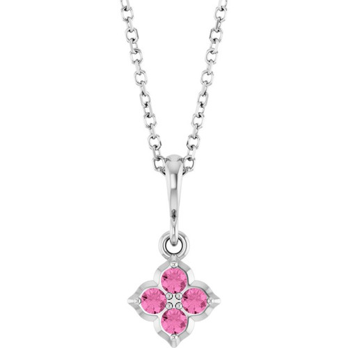 Sterling Silver Lab-Grown Pink Sapphire 16-18" Necklace