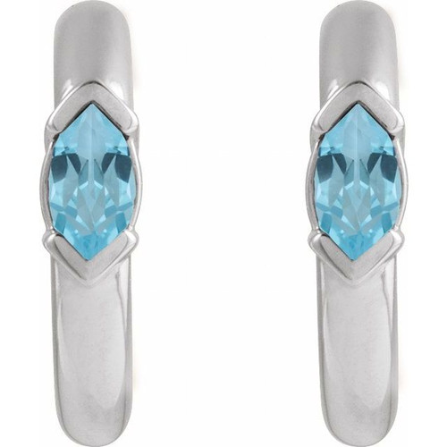 14K White Natural Sky Blue Topaz Hoop Earrings