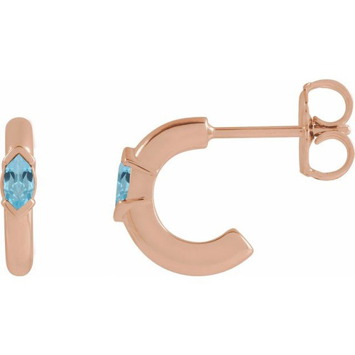 14K Rose Natural Sky Blue Topaz Hoop Earrings