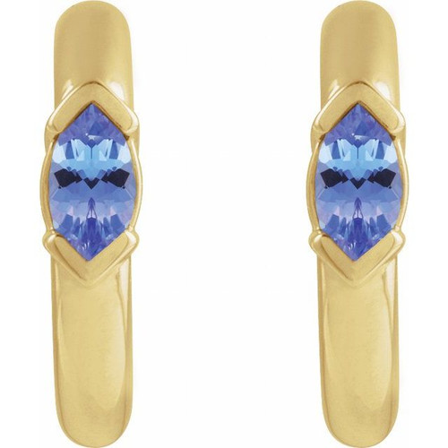 14K Yellow Natural Tanzanite Hoop Earrings