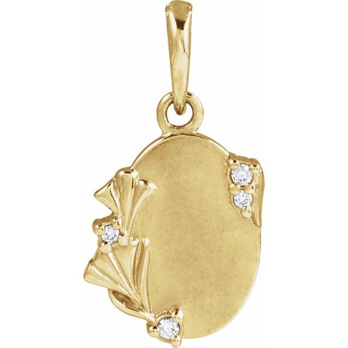 14K Yellow .025 CTW Natural Diamond Engravable Floral Pendant