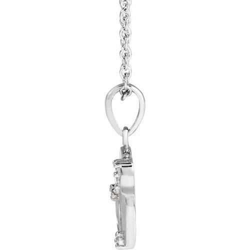 14K White .025 CTW Natural Diamond Engravable Floral 18" Necklace