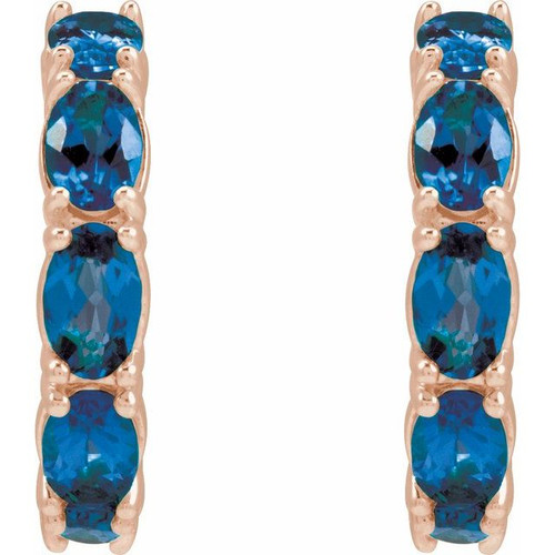 14K Rose Natural Blue Sapphire Hoop Earrings