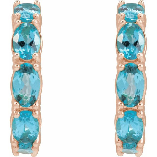 14K Rose Natural Blue Zircon Hoop Earrings