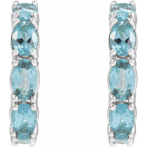 Platinum Natural Aquamarine Hoop Earrings