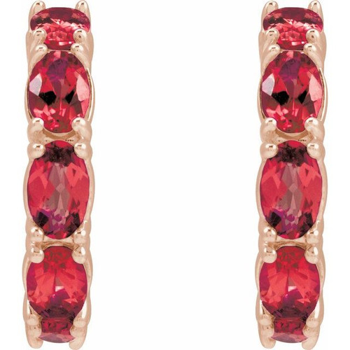 14K Rose Lab-Grown Ruby Hoop Earrings