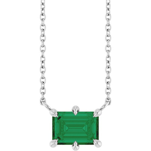Platinum Lab-Grown Emerald 18" Necklace