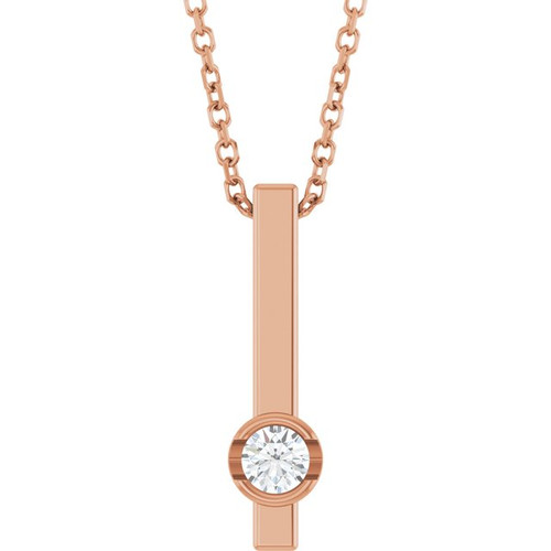 14K Rose 1/10 Natural Diamond Bar 16-18" Necklace