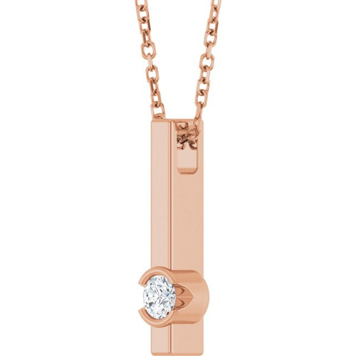 14K Rose 1/10 Natural Diamond Bar 16-18" Necklace
