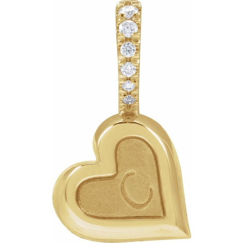 14K Yellow .03 Natural Diamond Engravable Heart Pendant