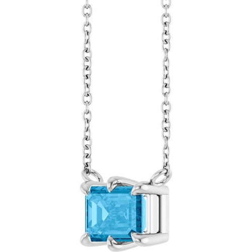 14K White Natural Swiss Blue Topaz 18" Necklace