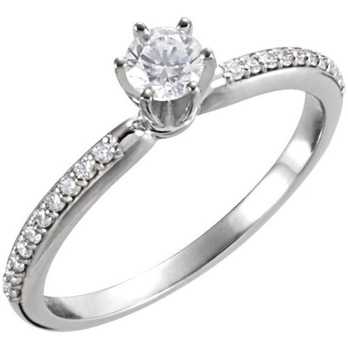 10K White 4 mm Round 1/10 CTW Natural Diamond Semi-Set Engagement Ring