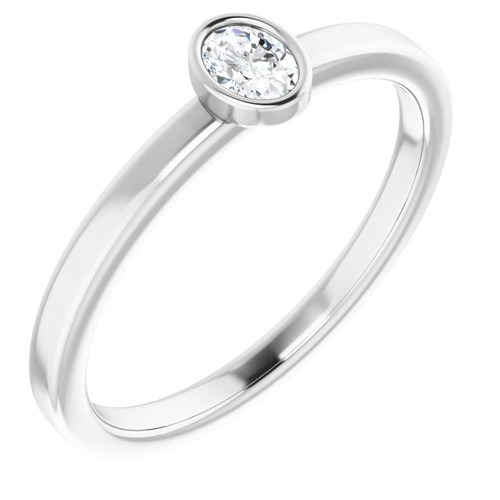 14K White 1/6 CT Natural Diamond Solitaire Bezel-Set Ring