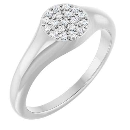 14K White 1/8 CTW Natural Diamond Pave Signet Ring