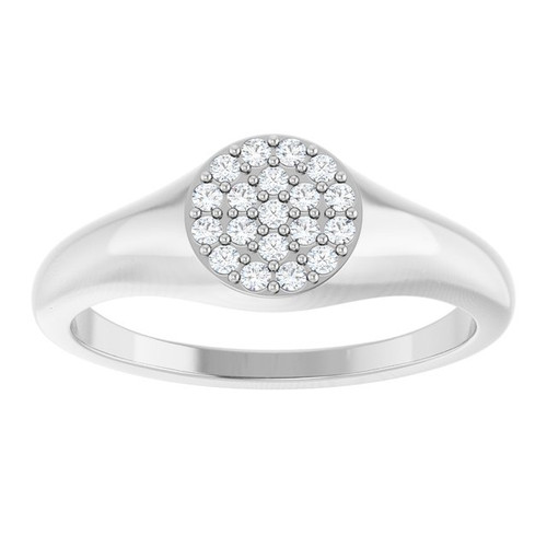 14K White 1/8 CTW Natural Diamond Pave Signet Ring