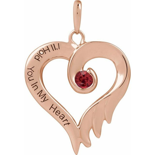 14K Rose Lab-Grown Ruby & Engraved I'll Hold You In My Heart Pendant