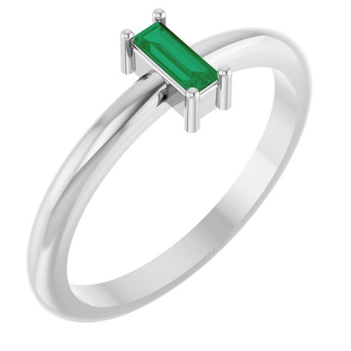 14K White 5x2 mm Lab-Grown Emerald Stackable Ring