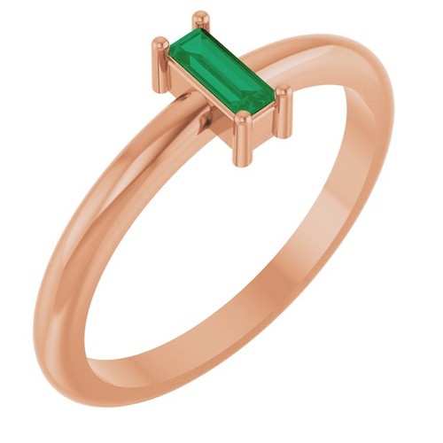14K Rose 5x2 mm Lab-Grown Emerald Stackable Ring