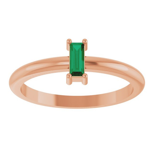 14K Rose 5x2 mm Lab-Grown Emerald Stackable Ring