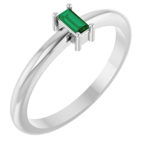 14K White Natural Emerald Stackable Ring