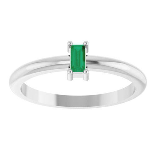 14K White Natural Emerald Stackable Ring