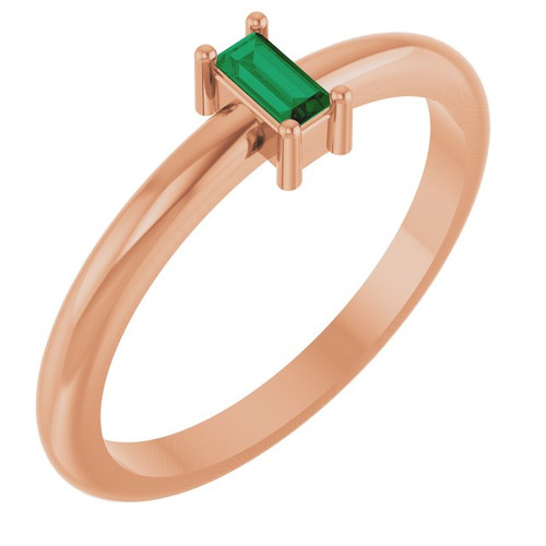 14K Rose Natural Emerald Stackable Ring