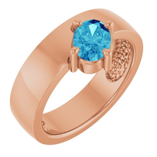 14K Rose Natural Blue Zircon Asymmetric Solitaire Ring