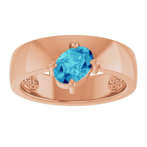 14K Rose Natural Blue Zircon Asymmetric Solitaire Ring