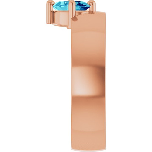 14K Rose Natural Blue Zircon Asymmetric Solitaire Ring