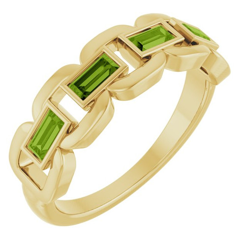 14K Yellow Natural Peridot Chain Link Ring