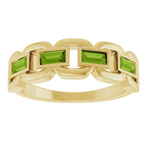 14K Yellow Natural Peridot Chain Link Ring