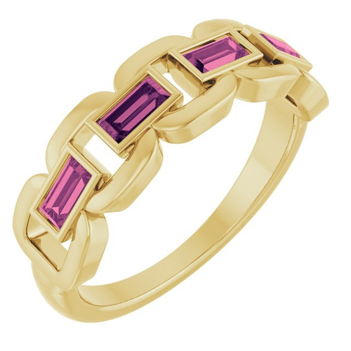 14K Yellow Natural Pink Tourmaline Chain Link Ring