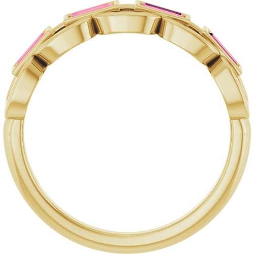 14K Yellow Natural Pink Tourmaline Chain Link Ring