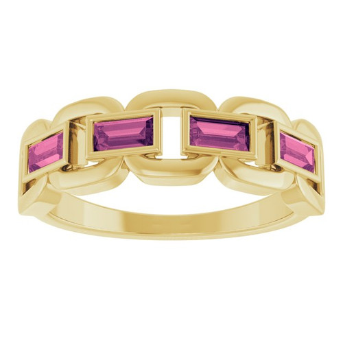 14K Yellow Natural Pink Tourmaline Chain Link Ring