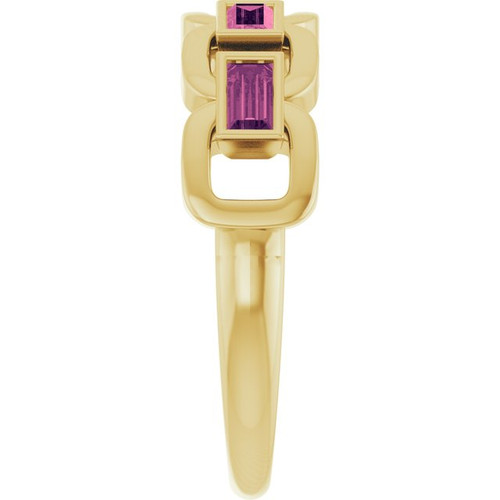 14K Yellow Natural Pink Tourmaline Chain Link Ring