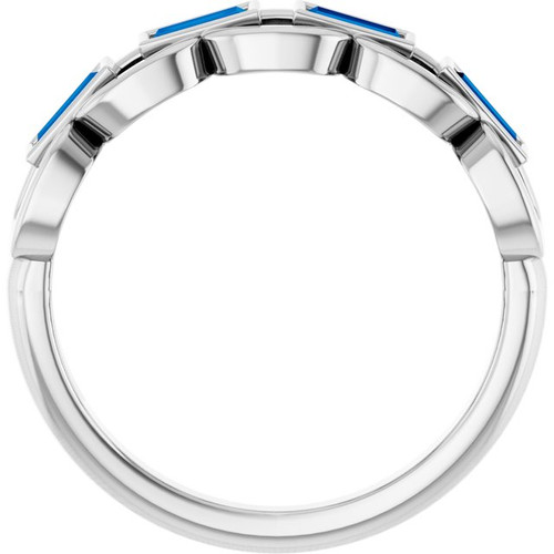Platinum Lab-Grown Blue Sapphire Chain Link Ring