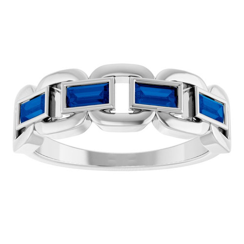 Platinum Lab-Grown Blue Sapphire Chain Link Ring