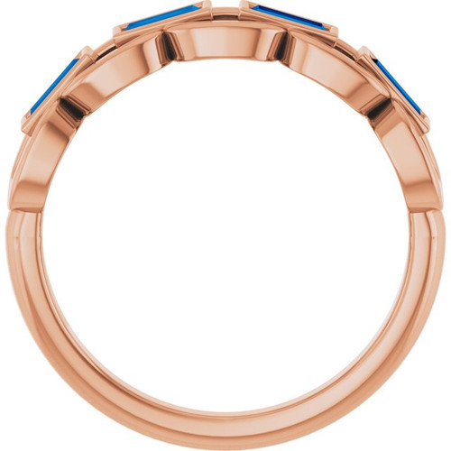 14K Rose Lab-Grown Blue Sapphire Chain Link Ring