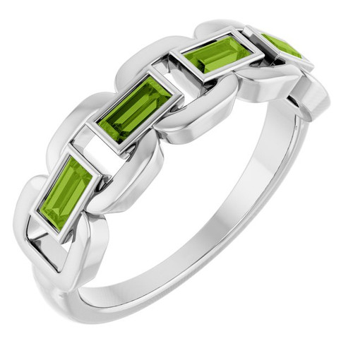 Platinum Natural Peridot Chain Link Ring