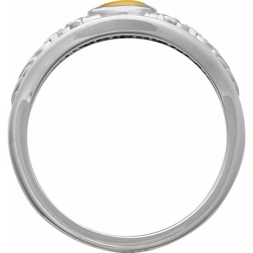 Platinum Natural Citrine Cabochon Floral Ring