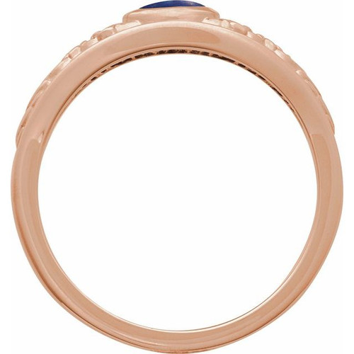 14K Rose Natural Lapis Cabochon Floral Ring