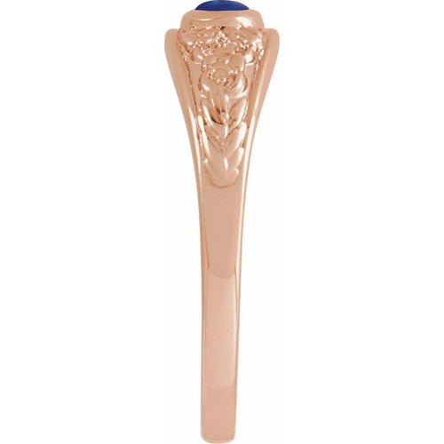 14K Rose Natural Lapis Cabochon Floral Ring