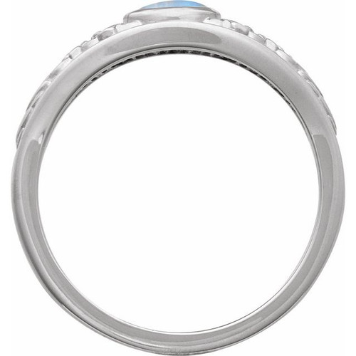 Platinum Natural Moonstone Cabochon Floral Ring